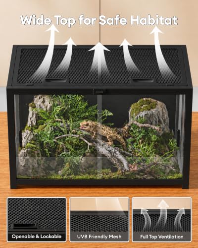 45 Gallon Reptile Tank, Leopard Gecko Reptile Enclosure Front Sliding Door - color: Black, size: 45 Gallon