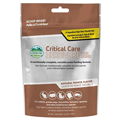 Oxbow Critical Care Herbivore, Fine Grind, Emergency Rabbit & Guinea Pig Food, Made with Timothy Hay, Natural Papaya Flavor, Assist Feeding Formula for Pets, 100 gram bag - size: 3.53 Ounce (Pack of 1)