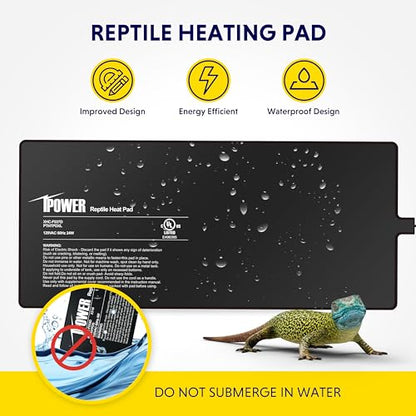 iPower Reptile Heating Pad, Under Tank Heater, Waterproof Terrarium Heat Mat 8X18 Inch, for Turtle, Lizard, Frog, Snake and Other Reptiles - size: 8" X 18", style: Heat Pad