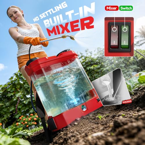 Ecarke Battery Backpack Sprayer Compatible with Milwaukee 18V (Tool Only) | 4.2 Gallon with Auto Mixer, 0–100PSI Adj, Leak-Proof Metal Telescopic Wand 42", 6 Nozzles, Ergonomic Strap Garden Sprayer - color: Red