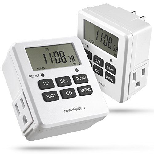 Fospower 7 Day Digital Timers for Electrical Outlets Indoor, Heavy Duty Dual Programmable Outlet Light Timer Switch, Electric Power Wall Timer for Grow Light, Lamp, 3 Prong, Grounded- 2 Pack - style: 2 Pack