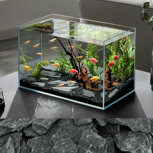 VOKOY 2.5lb Natural Slate Stone, Aquarium Rocks Decoration Aquascaping Stone Landscaping Model for Fish Tank Decor Terrariums Paludariums Reptile Enclosures Gardens, 1-2 inches