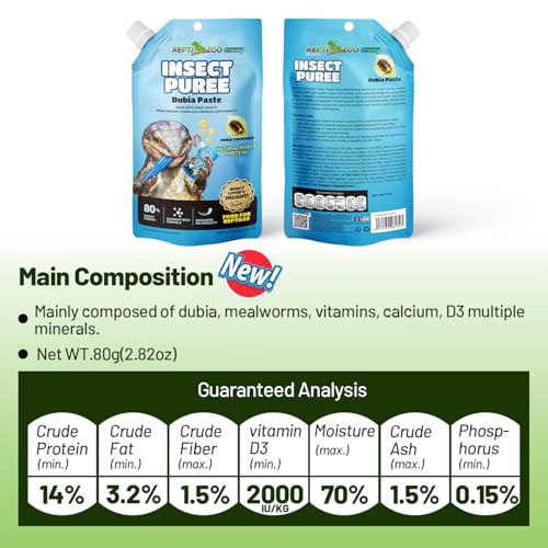 Crested Gecko Food Insect Puree, Dubia Paste Reptile Food Made with Fresh Insects 2.82oz