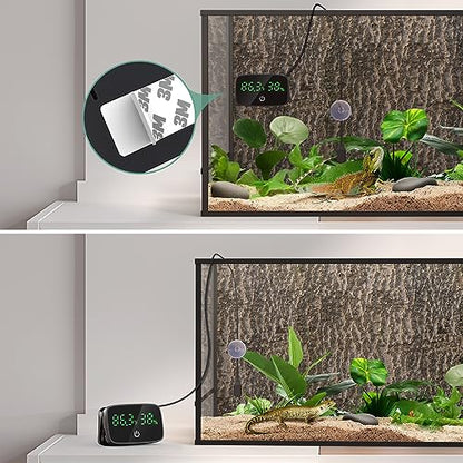 PAIZOO Reptile Thermometer Hygrometer, LED Digital Terrarium Thermometer and Humidity Gauge Snake Tank Accessories with USB Charging for Bearded Dragon, Tortoise, Reptile Tank, (Include 31.5'' Cable)