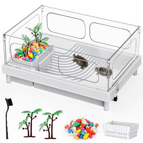Turtle Tank - Starter Aquarium with Brush, Easy to Install & Clean, for Turtles, Crabs, Small Reptiles - color: White, size: Tank