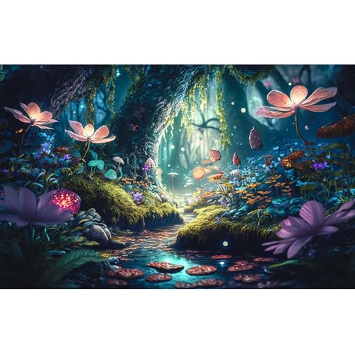 Fairy Forest Aquarium Background Tropical Forest Colorful Flowers Tranquil Stream Terrarium Background Jungle Rainforest Glitter Flowers Sunbeams Fish Tank Backdrop Jungle Reptile Backdrop 24x12in - color: Blue Purple, size: 24(W)x12(H)inches/ 60(W)*30cm(
