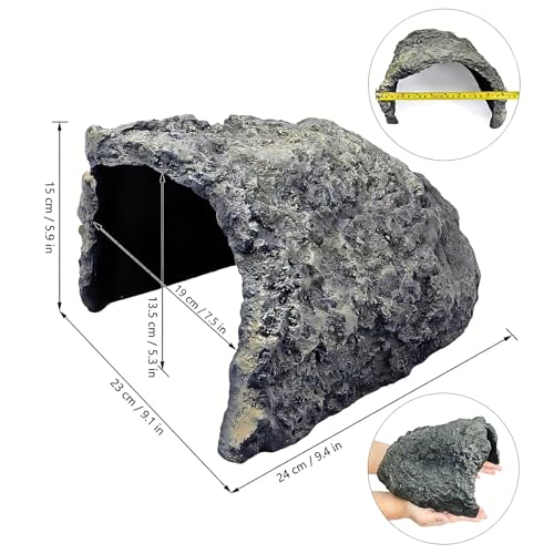 Large Natural Rock Cave Decor for Reptiles & Amphibians, Hideout Habitat Hide Cave for Bearded Dragons Lizards Snakes Turtles Geckos, Terrarium Aquarium Ornament Shelter for Small Pets