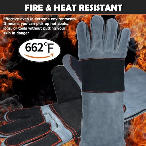 Animal Handling Gloves - 16in, Snake Bite Proof Sleeve with Double Leather Reinforced Padding, Scratch & Bite Resistance Hand Protection Cover for Falconry, Reptile Grabbing, Welding