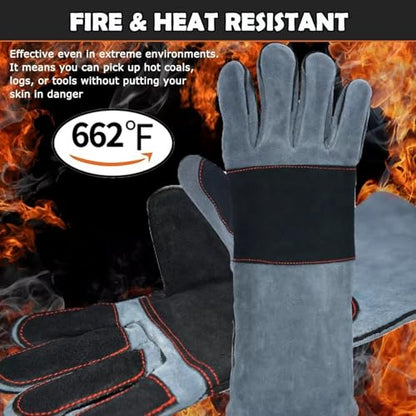 Animal Handling Gloves - 16in, Snake Bite Proof Sleeve with Double Leather Reinforced Padding, Scratch & Bite Resistance Hand Protection Cover for Falconry, Reptile Grabbing, Welding