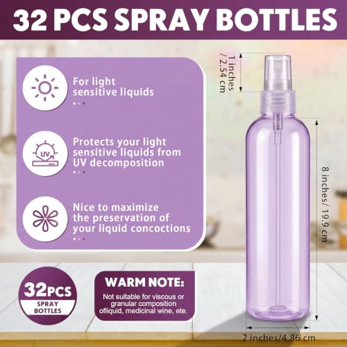 Eccliy 32 Pcs 8 oz Spray Bottles Fine Mist Plastic Spray Bottles Empty Sprayer Hairs Refillable Travel Sprayer with Pump Cap for Cleaning Oils Travel Perfumes (Purple,Clear) - color: Purple, style: Clear