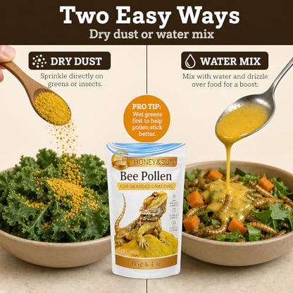 HONEY&SUN® (4oz) Organic Bee Pollen Powder – Bearded Dragon Food Topper & Reptile Vitamins, 100% Pure Natural Supplement for Healthy Skin & Color