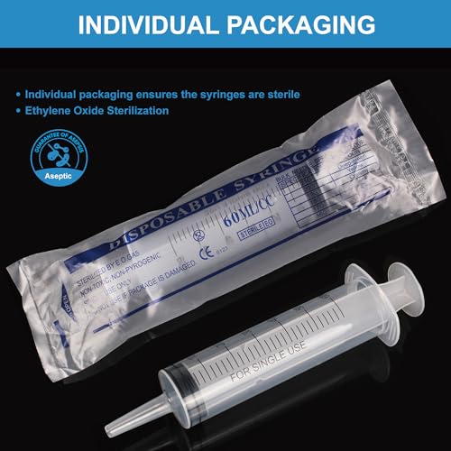 50Pack 60ml Syringe for Liquid - Large Plastic Syringes Without Needle for Food Thick Liquids and Irrigation Water, Lip Gloss Filling, Feeding Dogs Meds, Measuring ( 50 Pack 60 ml / cc )
