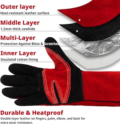 vclpower 16in Animal Handling Gloves Size M Fit for Women & Small Hands Bite Proof Double Leather Reinforced Padding Dog,Cat Scratch,Bird Handling Falconry Gloves Grabbing Reptile Squirrel Snake Bite