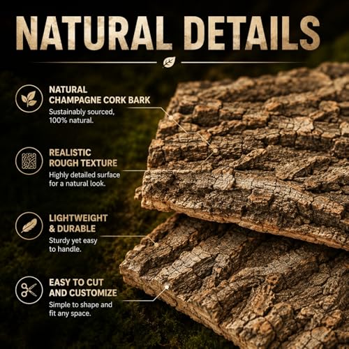RHBLME 6 Pack Cork Bark for Reptiles, 11.8" L x 7.8" W Cork Bark for Terrarium, Reptile Tank Background Terrarium Backdrop Wall Decor Natural Reptile Climbing Mat