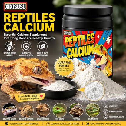 Reptile Calcium Powder with D3-2oz Fine Grind for Bearded Dragons, Leopard Geckos & Tortoises | Essential Vitamin Supplement for Bone Health & Strong Shells