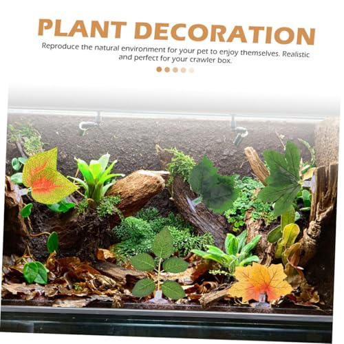 Hemoton 10pcs Reptile Tank Plants Set with Suction Cups, Lifelike Artificial Terrarium Plant Decor Leaves for Chameleon, Lizard, Snake Habitat, Aquarium and Reptile Enclosure Accessories