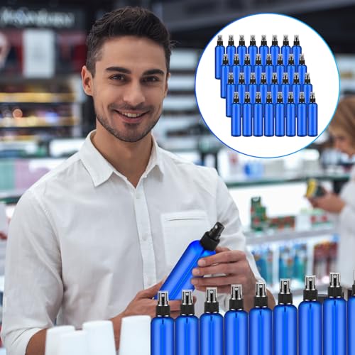 Eccliy 32 Pcs 8 oz Spray Bottles Fine Mist Plastic Spray Bottles Clear Empty Sprayer Hairs Refillable Travel Sprayer with Pump Cap for Cleaning Oils Travel Perfumes(Blue,Clear) - color: Blue, style: Clear