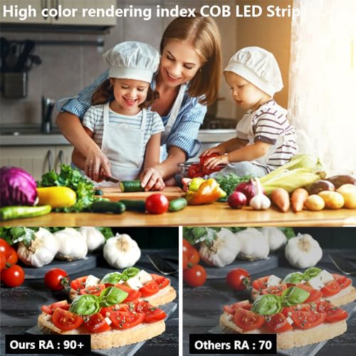 TOPAI 12V Thin 5mm COB LED Strip Waterproof 3000K Warm White 16.4ft Bright 4000Lm CRI>90 Uniform Dotless 400LEDs/M Self Adhesive Flexible Cuttable for DIY, Bedroom, Under Cabinet Lighting - color: Warm White 3000K
