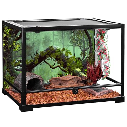 AWERT 48x20 inches Foggy Forest Terrarium Background Stone Green Tree Tropical Reptile Habitat Background Rainforest Aquarium Background Durable Polyester Background - size: 48x20in/120x50cm