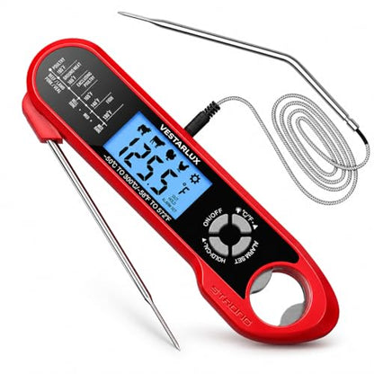 Digital Instant Read Meat Thermometer Waterproof Kitchen Food Cooking Thermometer Dual Probes Backlight, Alarm, °F/°C for BBQ Grill Smoker Steak Turkey Frying Baking Oven Water Oil