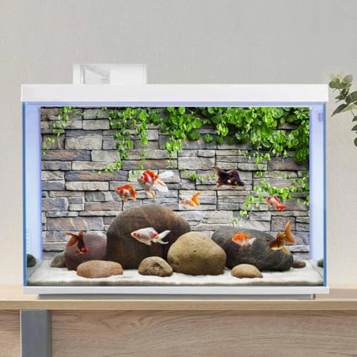 AWERT Vinyl 48x18 inches Stone Brick Wall Aquarium Background Rock Fish Tank Background Spring Leaves Terrarium Background - size: 48x18in/120x45cm