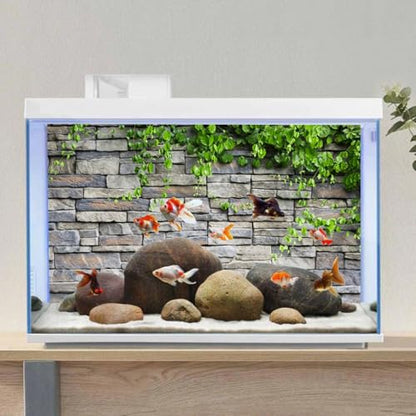 AWERT Vinyl 48x24 inches Stone Brick Wall Aquarium Background Rock Fish Tank Background Spring Leaves Terrarium Background - size: 48x24in/120x60cm