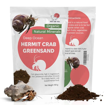 Hermit Crab Greensand Supplement – Calcium and Trace Mineral Molting Support – Non-GMO, Auto Feeder Friendly, Inert Powder Formula – Natural, USA-Sourced Nutrients – Compatible with All Crabitats