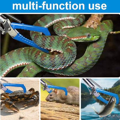 Snake Tong Grabber, 65 Inch Snake Clamping Tool for Safe Snake Handling and Rattlesnake CaptureMade of stainless steel tubing sponge handles and plastic. (blue) - color: Blue