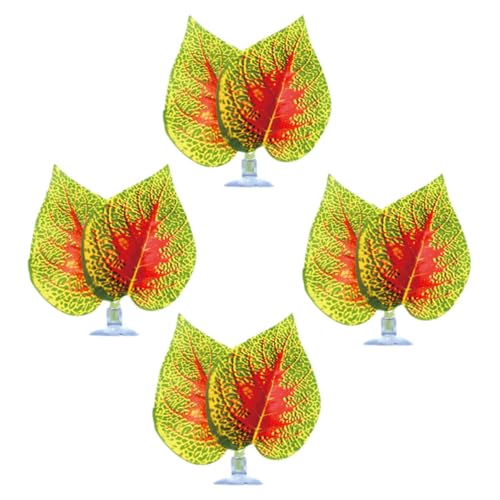 PRETYZOOM 4pcs Artificial Fish Tank Plant Aquarium Landscaping Ornament Reptile Plant Decor with Suction Cups Lifelike Plastic Terrarium Leaves for Aquatic Pets