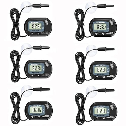 AQUANEAT Aquarium Thermometer, Fish Tank Thermometer, Digital Temperature Test, with Large LCD Display (6 Packs) - size: 6 Packs