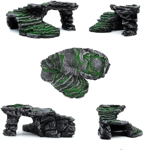 Mipukbay Reptiles Basking Platform Climbing Ramp Habitat, Turtle Habitat Reptiles Dock Resting Stone, Aquarium Ornament Rock for Lizard, Frogs, Newts