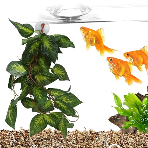 Pssopp Lifelike Plant Decorative Hanging Silk Terrarium Plant with Suction Cup for for Reptile Rainforest Box Aquarium Landscape(NFF‑86)