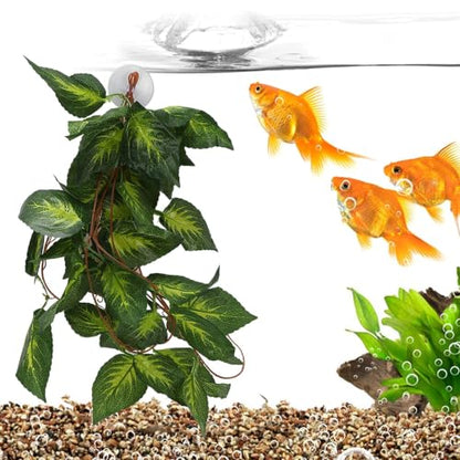 Pssopp Lifelike Plant Decorative Hanging Silk Terrarium Plant with Suction Cup for for Reptile Rainforest Box Aquarium Landscape(NFF‑86)