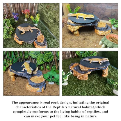 Reptile Basking Platform, Turtle Basking Platform Bearded Dragon Tank Accessories Reptile Hideout with Rock Slate Plate for Lizard, Leopard, Crested Gecko(Large-Yellow) - style: style 3