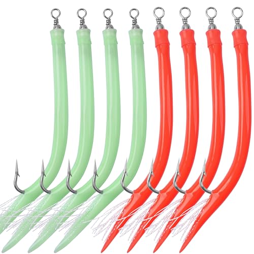 Striped Bass Tube Lures, Trolling Tube Fishing Lures Saltwater Cod Rig Tube Teasers with Stanless Steel J Hooks Swivel for Offshore Trolling Striper Bass Cod Big Game Fishing - color: GREEN/RED, size: 7/0-8PCS