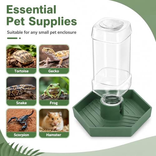 Reptile Water Dispenser, Terrarium Tank Reptiles Food Feeders Bowl, Reptile Water Feeder, Automatic Water-Dispenser, Bearded Dragon Water-Bowl, Small Water-Dish for Lizards Turtles Snake (12.5x10.8cm)