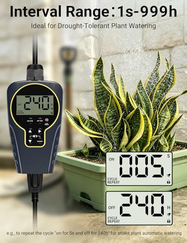 Techbee 1 s to 999 h Short/Long On-Off Interval Repeat Cycle Timer Plug Outlet with Countdown and Light Sensor, Waterproof for Outdoor (15A 1HP)