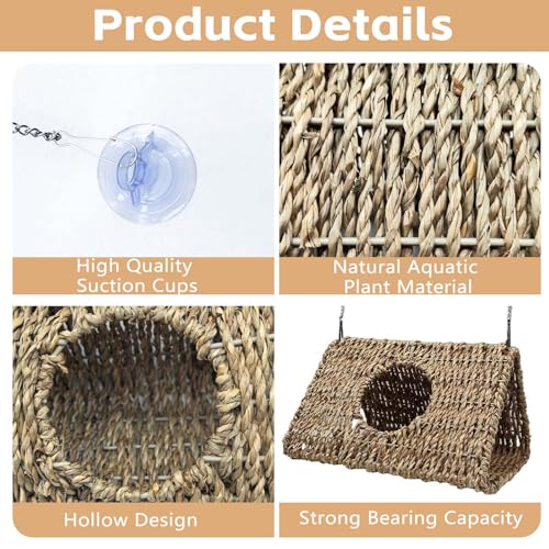 Reptile Hide Cave,Hanging Seagrass Fiber Bearded Dragon Hammock Swing Climbing Toys with Plants Decor,Gecko Hideout Hollow Cave Tank Accessories for Lizard Snake-Triangle L - size: Triangle L:9.84*7.09*5.91"