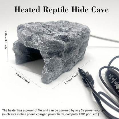 Heated Reptile Hide Cave - Rock Hideout with Adjustable Temperature, Thermostat Heating Rock for Bearded Dragons, Ball Pythons, Leopard Geckos & Small Animals - Snake Hide & Reptile Decor (Rock cave)