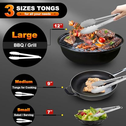 Walfos tongs for cooking, All Metal Kitchen Tongs 600℉ Heat Resistant, Heavy Duty Locking Tongs 2-piece 12 Inch - color: All Metal, size: 12in+12in