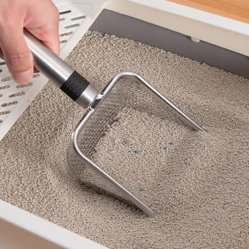 Metal Cat Litter Scoop, Stainless Steel Kitty Shovel Easy Clean Pooper Scooper with Hanging Hole Long Handle Sifter