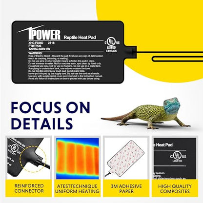 iPower 4X7 Inch Reptile Heating Pad and Digital Heat Mat Thermostat, Terrarium Heat Mat for Amphibious Pets - size: 4" X 7", style: Heat Pad