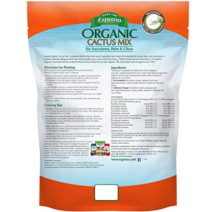 Espoma Organic Cactus Potting Soil Mix, Natural & Organic Soil for Cactus, Succulent, Palm, and Citrus grown in containers both indoors and outdoors, 4 qt, Pack of 2 - size: 4 Quart