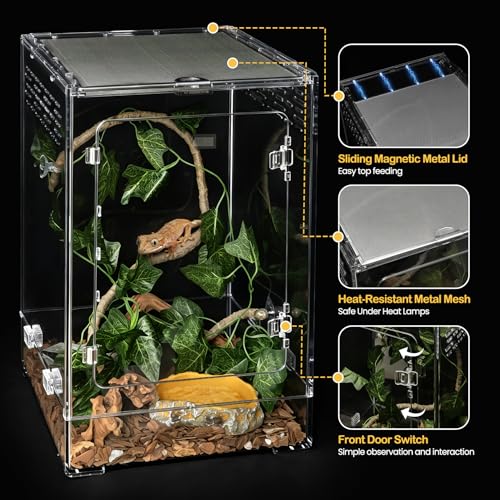 Reptile Tank,12" x 12" x 18" Crested Gecko Terrarium,PC Transparent Tall Vertical Starter Kit,Arboreal Tarantula Habitat with Ventilation for Tree Frog Cribs,Leopard Gecko Cage,Small Reptiles - size: 12*12*18inch