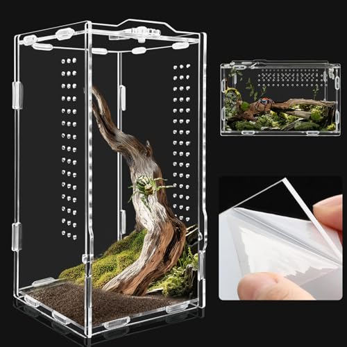 Acrylic Tarantula Enclosure, Micro Habitat Terrarium for Arboreal & Terrestrial Reptiles, Spiders and Invertebrates, Small Acrylic Reptile Enclosure for Jumping Spiders, Amphibians - size: 4 * 4 * 8 inch