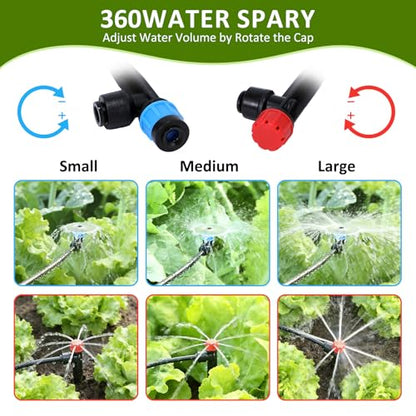 300FT Drip Irrigation System Kit, Automatic Garden Watering Misting System with 70FT1/2 inch Hose 230FT 1/4 inch Distribution Tubing and Accessories for Garden Lawn Greenhouse Plant Flower Bed