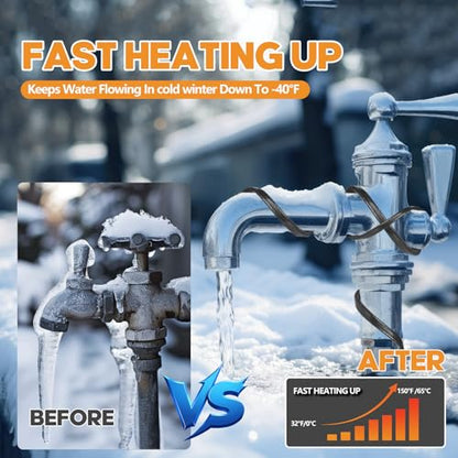 200FT(3FT~160FT) Water Pipe Heat Cable for Pipe Freeze Protection, Pipe Heating Cable for Metal And Plastic Home Pipes, Energy-Saving Heat Trace Cable Keeps Water Flowing, 120V 5W/ft - style: 200FT