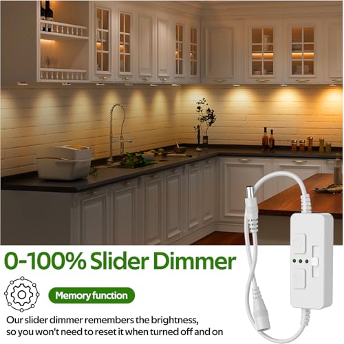 AIBOO Single Color Slider Dimmer with Timer - PWM 1pc DC 5V/12V/24V LED Controller, 36W Max, Slide Brightness Control & Auto-Off for LED Strip Lights, Closet, Counter, Aquarium Lighting (White) - color: White