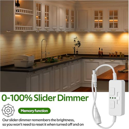 AIBOO Single Color Slider Dimmer with Timer - PWM 1pc DC 5V/12V/24V LED Controller, 36W Max, Slide Brightness Control & Auto-Off for LED Strip Lights, Closet, Counter, Aquarium Lighting (White) - color: White