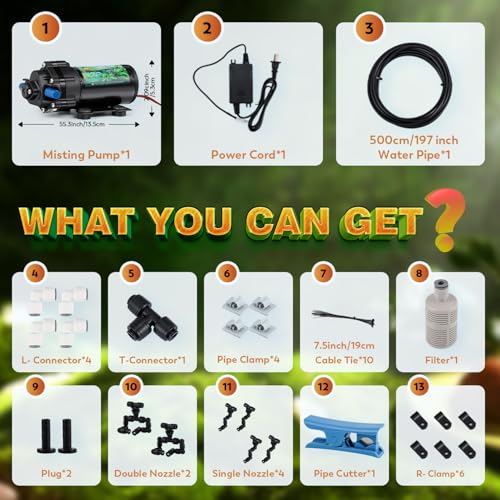 Moongiantgo Reptile Mister System - Adjustable Water Pressure Reptile Humidifier with 4 360°Adjustable Single Nozzles & 2 Double Nozzles - Terrarium Humidifier for Lizard Chameleon Snake Frog Turtle